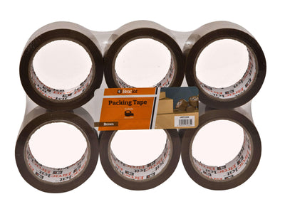 Brackit Brown Packaging Tape 48mm x 66m, Bulk Pack of 6 Rolls - Deskit